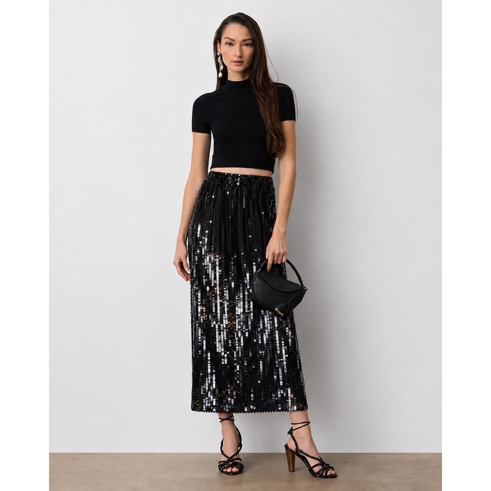 J.Crew Womens XS Black Ombre Sequin Midi Skirt Elastic Waist New